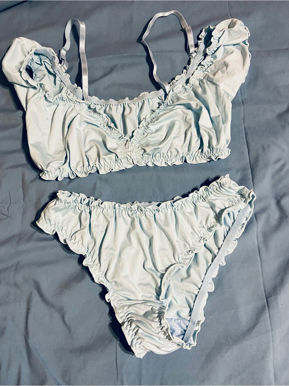 Light Blue Ruffled Bralette & Bikini Brief Set